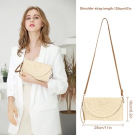 Aucuu Straw Crossbody Bag, Women's Shoulder Bag, Clutch Shoulder Bag, Envelope Purse, Raffia Bag, for Summer Beach, Women's Travel and Holiday, Beige-Small