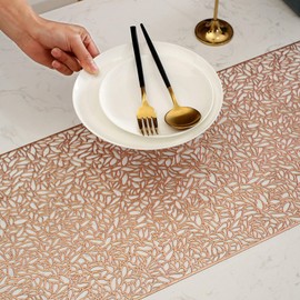 Hosoncovy Hollow Table Runner Non-slip Decorative PVC Table Mats Placemat Heat Resistant Mats for Home Party Kitchen Dining Wedding Decor (150CM X 30CM) (Rose Gold)