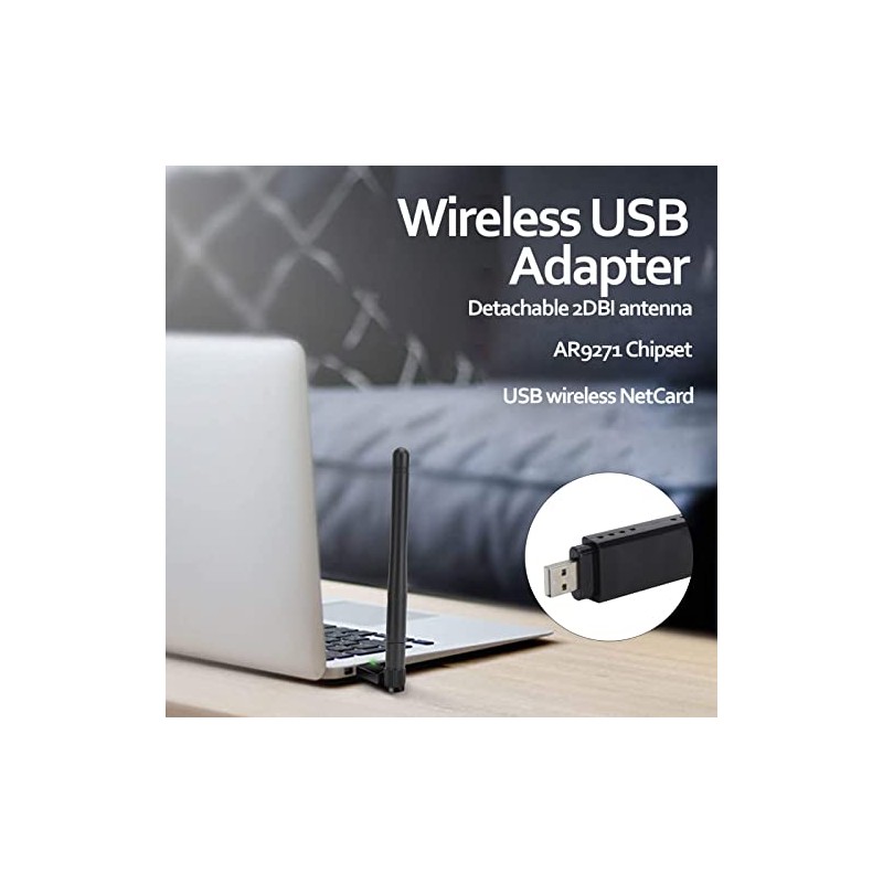 Gugxiom Adaptador WiFi Inalámbrico USB AR9271 con Antena Externa de