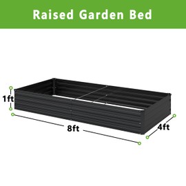 MGNO 2pcs 8x4x1FT Galvanized Raised Garden Bed-Outdoor Planter Box for Vegetables-Metal Garden Bed,Rectangle Planting Box for Herb,Flower,Black