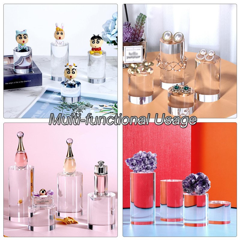 BTSKY 4 PCS Acrylic Cylinder Display Stand - Clear Solid