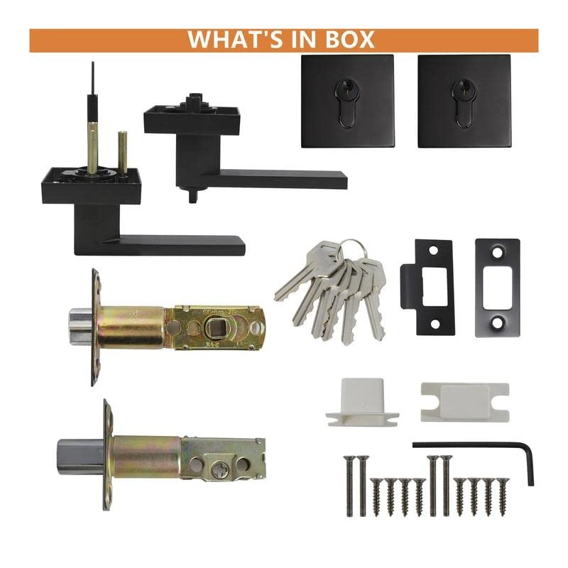 Probrico Flat Black Square Entry Levers Locksets and Double Cylinder