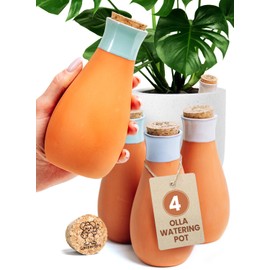 4 Pcs Ollas Terracotta Watering Pots Large - 14 Oz Self Watering Planter Insert Olla Watering System For 1-week Easy To Refill - Clay Plant Watering Globes For Outdoor & Indoor Plants [4, Multicolor]