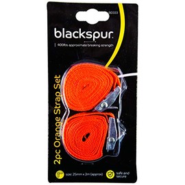2x Orange 2m Ratchet Straps - Car Van Motorcycle Roof Rack Cargo Trailer Awning Storm Hooks Kit - By Blackspur