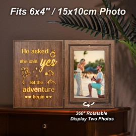 Engagement Light Up Picture Frame Newly Engaged Gifts for Couples Fiance Her Women, Holds Two 4x6 Photos
