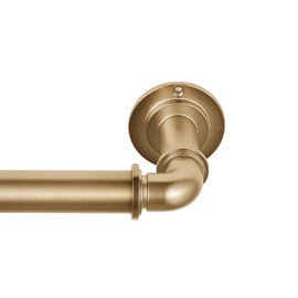 MODE Industrial Room Darkening Collection 1 1/8" Diameter Industrial Curtain Rod Set with Steel Wall Mounted Adjustable Curtain Rod, Blocks Light, Fits 72” to 144” Windows, Warm Gold