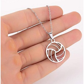 Generic Stainless Steel Hollow Volleyball Pendant Necklace for Women Geometric Sports Necklaces Jewelry Gifts for Teen Girls Sport Lovers (Silver)