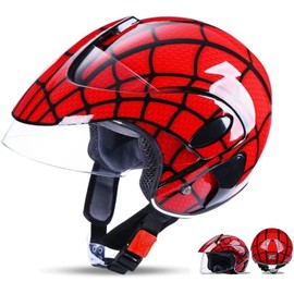 Kids Cool Vespa Childrens Helmet Boys, Electric Motorcycle Half Helmet with Visor,2~14 Years Old DOT Approved Street Retro Go-Kart Dirt-Bike Scooter Moped for Youth Children's (Bright Red,One Size)