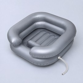 Portable Inflatable Shampoo Basin with Neck Support & Drain Hose – Lightweight Hair Washing Tray for Bedridden, Elderly, Disabled, Dreadlocks & Home Salon Use, Gray
