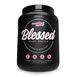 EHPlabs Blessed Plant Based Protein Powder - 30 Serves - 23g Protein per serve - dairy free, Vegan, Soy Free - Edible Dietary Fitness supplement:_Strawberry Mylk