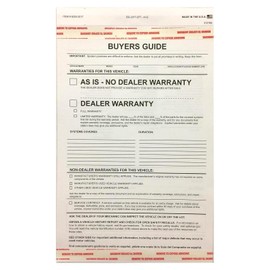 Donkey Auto Products 2 Part Buyers Guide Form - Adhesive Tape - English - As is - Warranty (100 per Pack) (2025 Version)