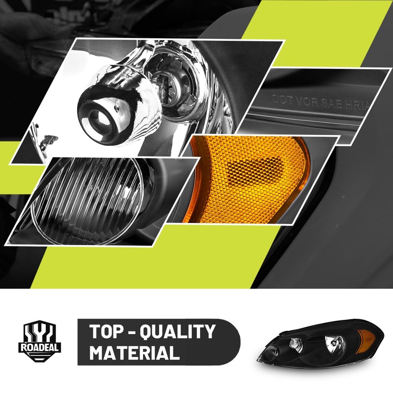 ROADEAL Headlights W/Bulbs for 2006-2013 Chevy Impala, 2006-2007 Chevy Monte