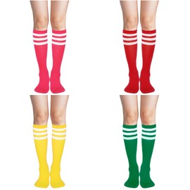 Sdfvsdg 4 Pairs Womens Athletic Knee Highs Socks Outdoor Sport Thigh High Stockings Stripes Tube Socks for Women Girls