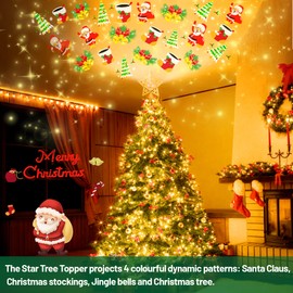 iLitLuk Star Christmas Tree Topper, Illuminated with Built-in Rotating LED Projector, Pentagram Christmas Tree Topper, Projection Night Light, Star Topper for Christmas Tree Decorations, New Year
