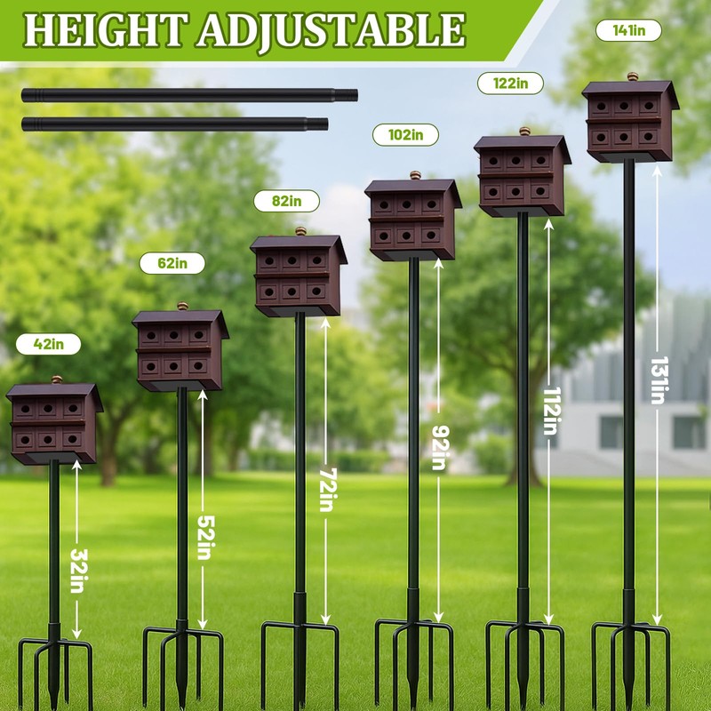 Yaocom 1 Pack 12ft Telescoping Bat House Purple Martin House