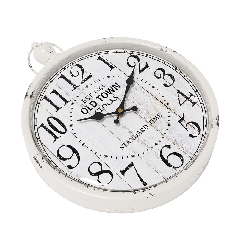 Menterry Retro Round Wall Clock. White Vintage Antique Style. Battery