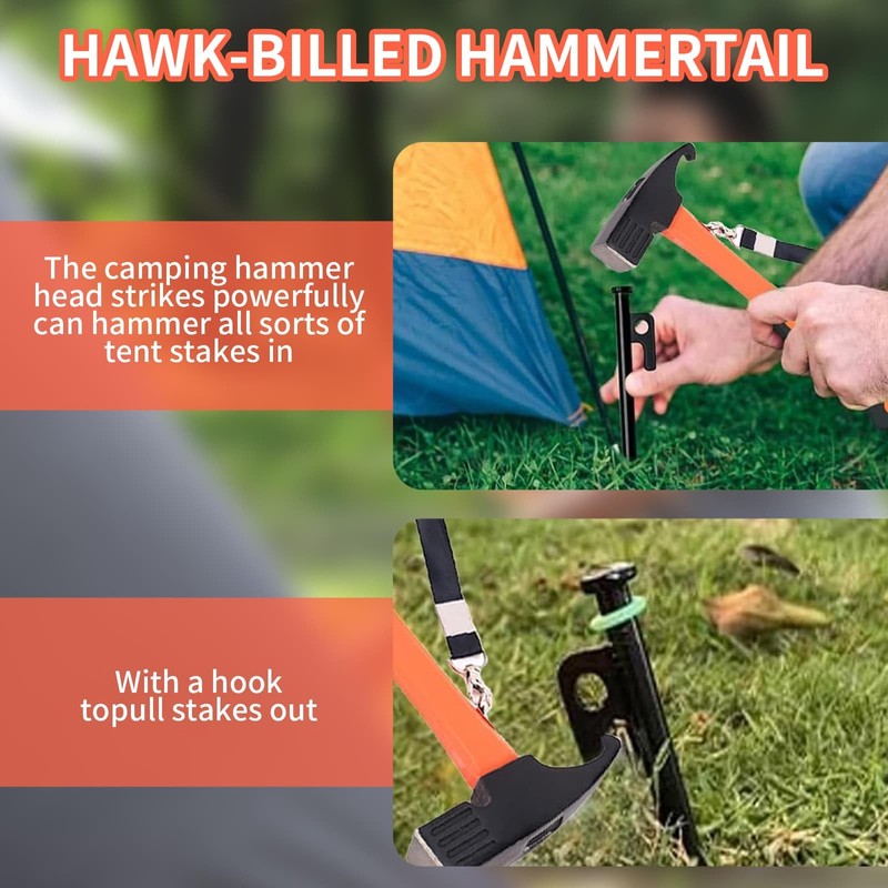 Camping Hammer Tent Puller - Fixed Belt Tent Camping Hammer