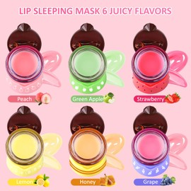 VISRIE 6 PCS Bee Lip Balm Lip Mask Honey Pot, Valentines Day Gifts, Moisturizing Lip Sleeping Mask for Dry Chapped Lips with Propolis, Honey Balm Lip Balm with Stick