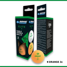 Donic-Schildkröt Table Tennis Balls 1* Elite 40 mm, orange, Pack of 3, Trainingball, 1* Quality, 608318
