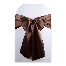 Satin Bow Sash Chair Cover Decoration - Elegant Sashes for Weddings, Banquets, Receptions, Special Events, Restaurants, and Parties - 28 Available Color Choices - Set of 100, Brown