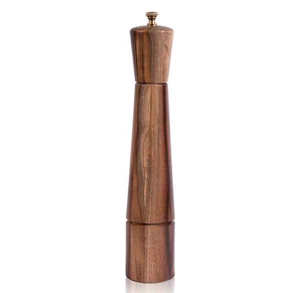 DeroTeno Pepper Grinder, Adjustable Stainless Steel Pepper Grinder, Acacia Wood, 32 cm Height, Bottom Diameter: 6 cm (Tray is NOT included)