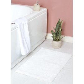 ACCENTHOME Bathroom Rugs Microfiber Bath Runner | Non-Slip Bathmat Shaggy Soft & Water Absorbent, Anti Skid, Thick Plush, Machine Washable Shower Mat and Bath Rugs for Bathroom (20x32, White)