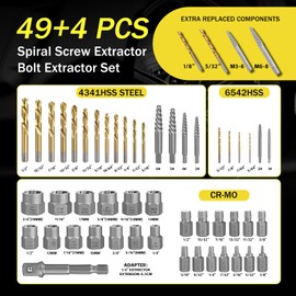 53Pcs Easy Out Screw Extractor Set with Left Hand Drill Bit, Bolt Extractor Kit with Hex Adapter, Stripped Bolt Remover & Reverse Drill Bit for Broken Nuts Screws, Bolts, Studs