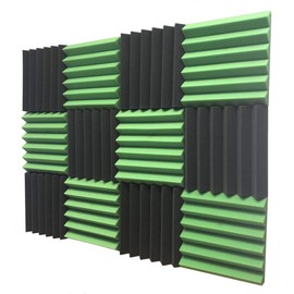 2" x 12" x 12" GREEN/CHARCOAL Black Acoustic Wedge Panels Studio Soundproofing Foam 12 Pack