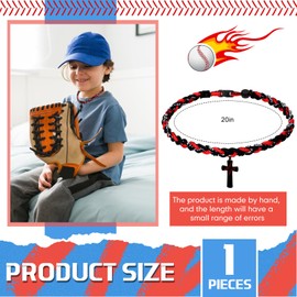 Glenmal 2 Rope Baseball Cross Necklace Baseball Titanium Necklace Stainless Steel Cross Pendant Sports Braided Tornado Baseball Necklace Gifts for Men, 20 Inches(Deep Color)