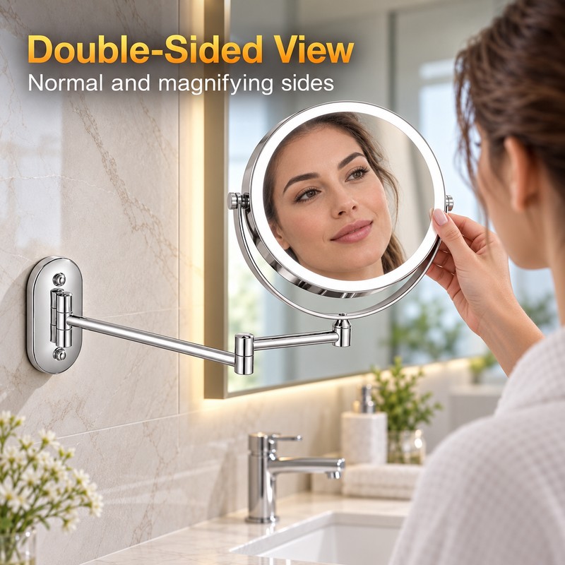 7–8 Inch Wall-Mounted LED Makeup Mirror, 1X/3X–10X, Battery & USB