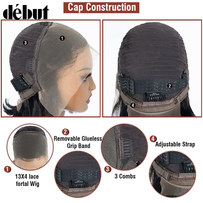 DÉBUT Straight Bob Wigs Human Hair 13X4 Lace Front Bob