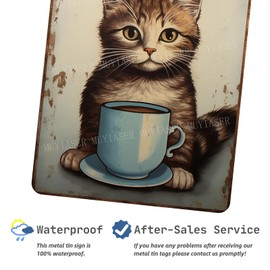 Metal Signs cat coffee retro Sign Vintage Signs Retro Aluminum Tin Sign for Kitchen Office Home Bar Cafe Decor 8x12 Inch