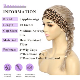 SAPPHIREWIGS Synthetic Headband Wigs Blonde Body Wave Glueless Headband Wigs for Black Women Natural Looking Highlight Ash Blonde Wavy Wig Heat Resistant 20 Inch