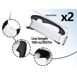 Lhbwhiz Pack of 2 Kite Line, Kite Line Cord with Winding Board, Kite Lead with Winding, Flying Kite Poly Line, Spool Stunt Kite String with Winding Board, for Outdoor Sports (Black, 100 m)