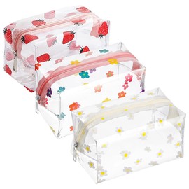 3 Pieces Transparent Waterproof Makeup Bag, PVC Transparent Makeup Bag with Zipper Pen Bag, Suitable for Student, Teacher, Office, School