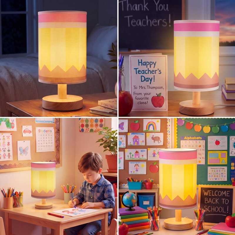 Gerrii 9.84 Inch Pencil Lamps Rechargeable with Wooden Base and