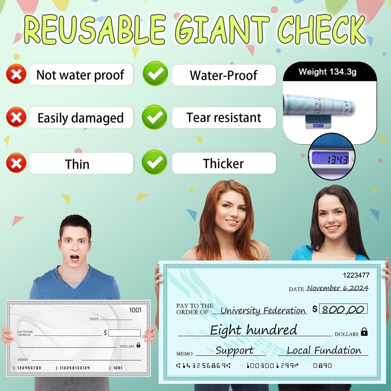 Big Checks for Presentations - Huge 30x16 Inch Fake Check