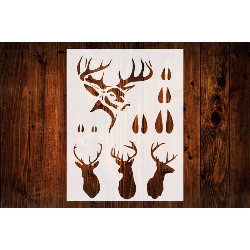 Hunting Buck Head and Tracks Deer Stencil, 8.5 x 11
