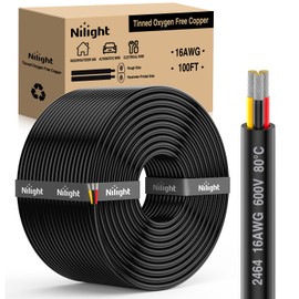 Nilight 100FT 16 Gauge 3 Conductor Electrical Wire Tinned Oxygen Free Copper Wire Red Black Yellow 3 Wire Parallel 600V DC Flexible PVC Case Extension Cords for LED Strips Lamps Lighting
