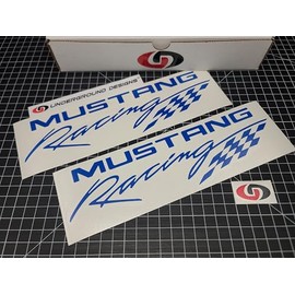 Racing Flag Decals (2-Pack) Fender Window Accent Stickers Fits Mustang GT Cobra GT500 V8 (Gloss Blue)