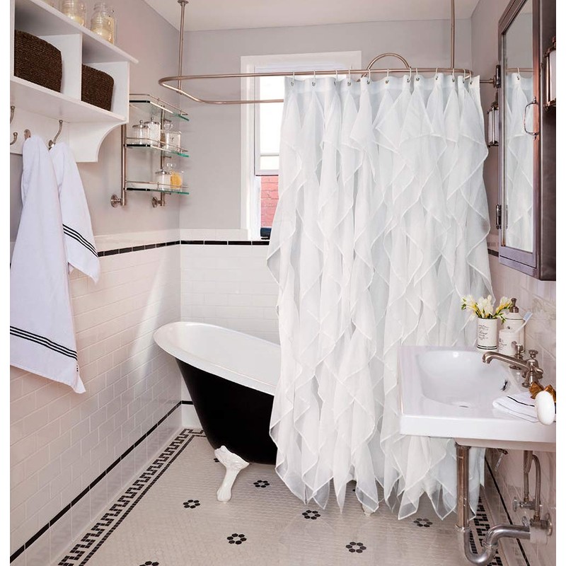 Reisen White Ruffle Shower Curtain Fabric / Cloth Farmhouse Bathroom