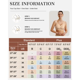 LUXMAY Womens Soft Comfortable Wireless Push Up Bra with Support and Lift Scalloped V Neck Bralettes Nude M