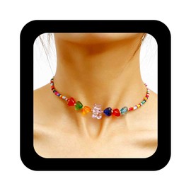 Enautoabs Boho Beach Beaded Choker Necklace Colorful Heart Beads Necklaces Short Beaded Collar Necklace Hawaiian Summer Choker Necklaces Jewelry for Women