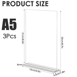 TMBMLPP A5 T-Shape Clear Poster Menu Holder, 3-Pack Acrylic Sign Holder, Double-Side Vertical Perspex Display Stand, A5 Poster Stand, Acrylic Display Holder A5, for Office Restaurant Store Hotel