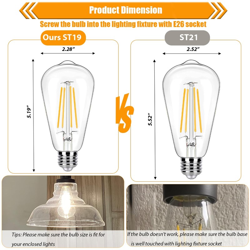 winsaLED 12 Pack 100 Watt Equivalent LED Edison Bulbs, 9W