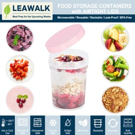 LEAWALK Reusable Food Freezer Storage Containers with Lids, BPA Free Twist Top Deli Container, Leak Proof, Stackable, Microwave and Dishwasher Safe (6, Pink (24oz-6Pack), 24oz)