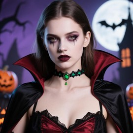 LOOKLITE Gothic Lace Choker Vampire Necklace for Women,Black Lace Green Crystal Pendant Necklaces for Halloween,Goth Black Necklace Jewelry Witch Costume Vampire Accessories