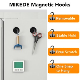 MIKEDE Magnetic Hooks, 70LB+ Strong Magnets Hooks Heavy Duty, Black Magnetic Hooks Fridge Magnets Neodymium with Hooks, Garage Hooks for Cruise, Classroom, Home, Kitchen - 6 Pack