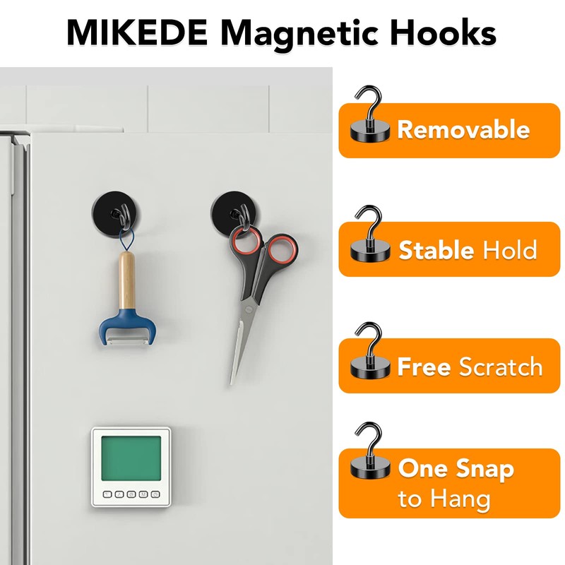 MIKEDE Magnetic Hooks, 70LB+ Strong Magnets Hooks Heavy Duty, Black