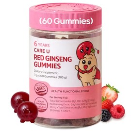 Gomitas de inmunidad coreana de ginseng rojo para niños +2 | Apoyo inmunológico sin azúcar añadido, ginsenósido, energía limpia, sin cafeína, sabor a 